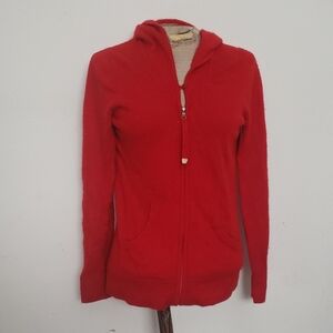 VTG NOUGTIES100%CASHMERE Banana Republic Red Zip-Up Hoodie Sz M CIRCA Holiday'07